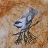 'Chickadee 2'  6"x6"x1" Acrylic and tissue paper on gallery wrapped canvas.  $50